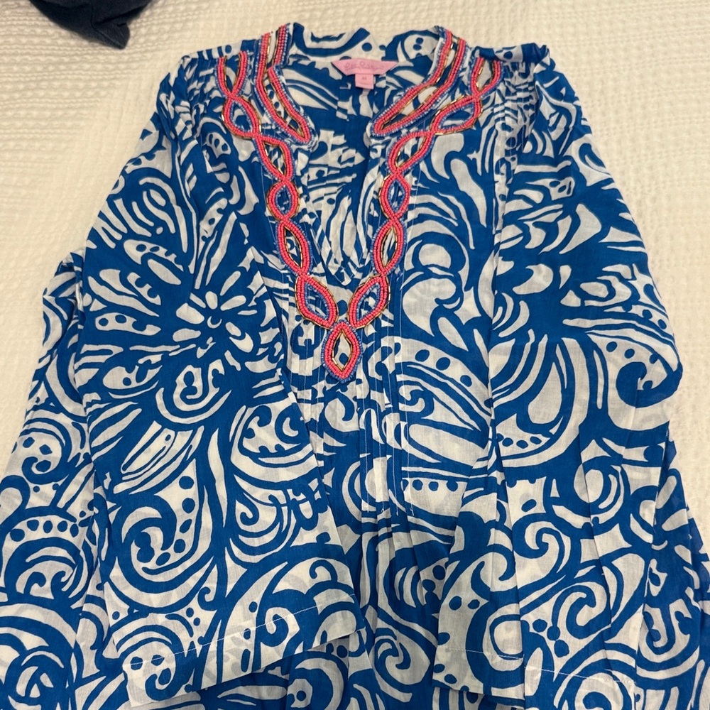 Lilly Pulitzer Blue and White Coverup with Pink Accents